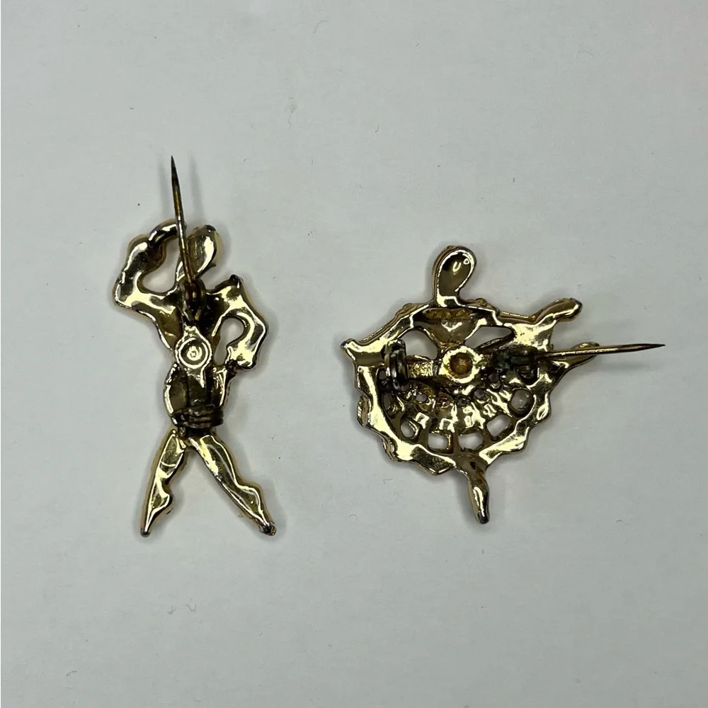 GOLD TONE AND RHINESTONE DANCING BROOCHES - MULTICOLOR DANCERS.‎